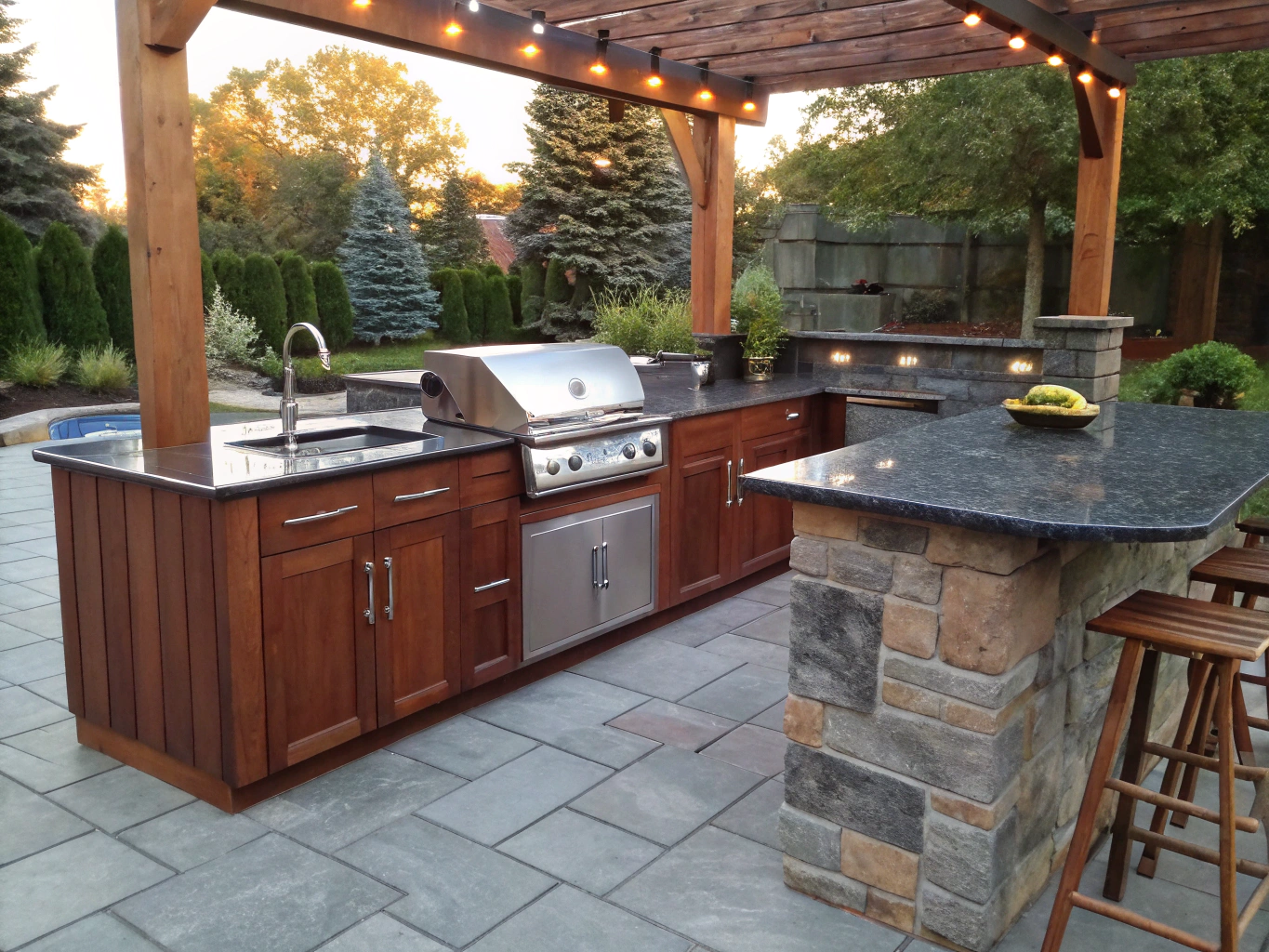 High-End Outdoor Kitchen with Granite Countertops